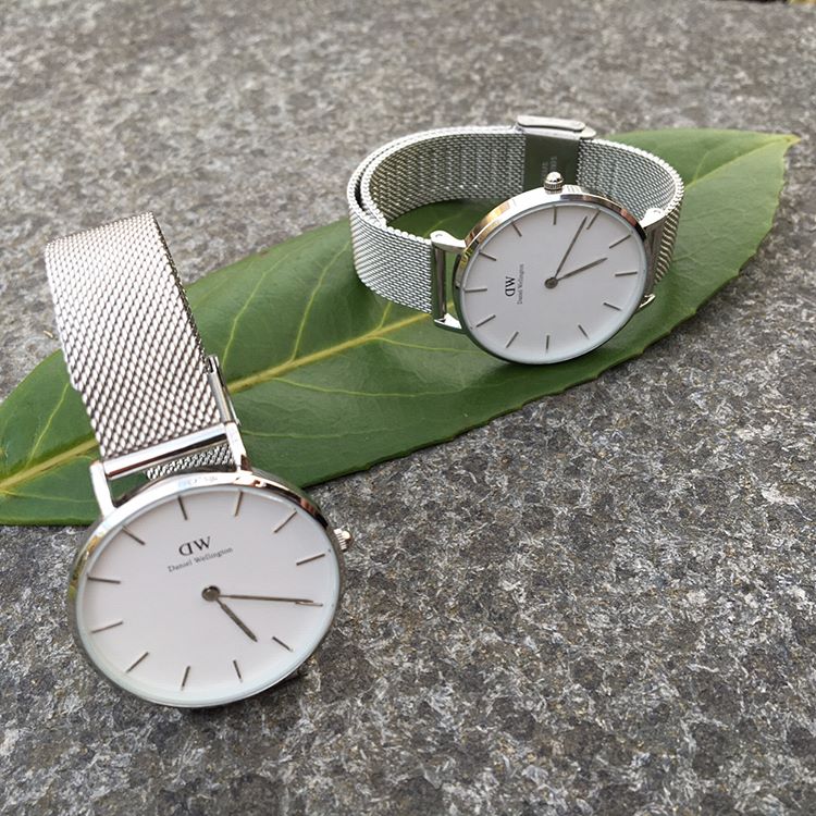 Daniel Wellington Classic Petite Sterling Black Dial Silver Mesh Bracelet Watch For Women - DW00100162